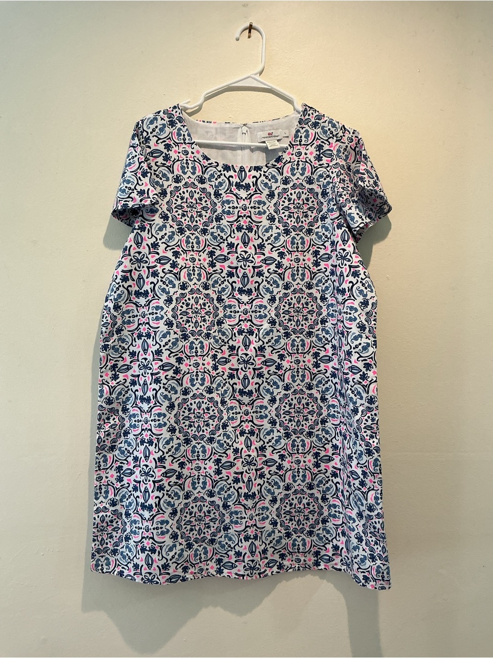 Vineyard Vines Shell Tile Print Shift Dress White Blue Regular Size Large